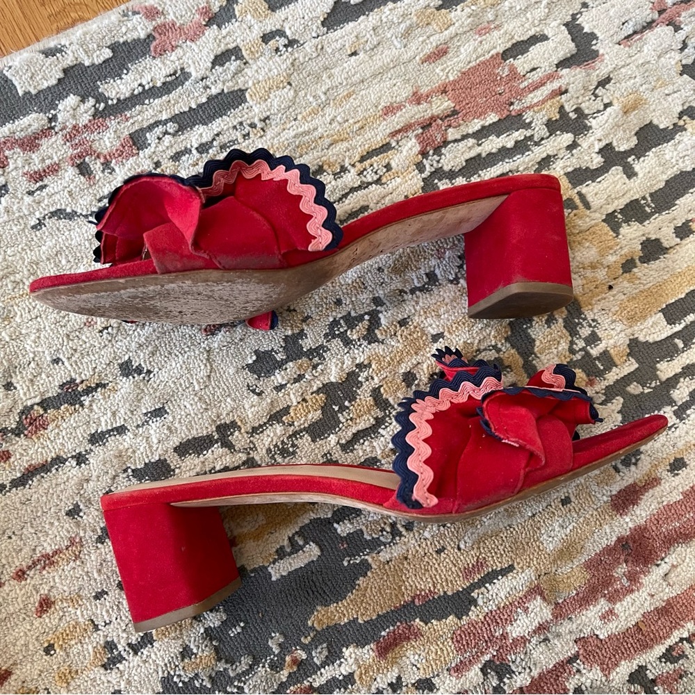LOEFFLER RANDALL Vera City Red Suede Ruffle Slide Sandals - Picture 13 of 15